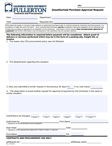 unauthorized purchase approval request form