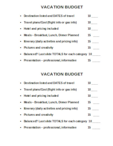 vacation budget in doc