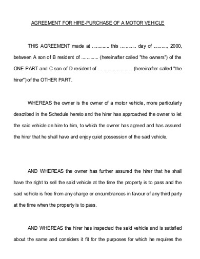 Vehicle Hire Purchase Agreement