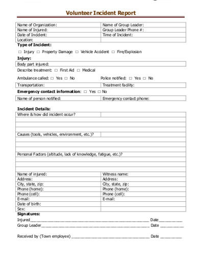 Volunteer Incident Report Form Samples1