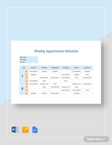 weekly appointment schedule template