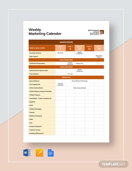 Weekly Marketing Calendar Template