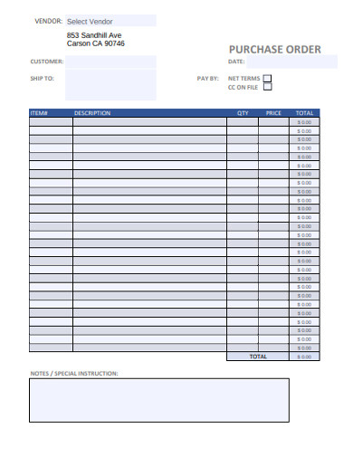 purchase order form example