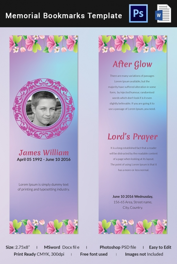 Memorial Bookmark Template Free from images.examples.com