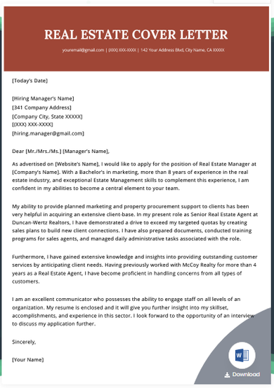 career change to real estate cover letter