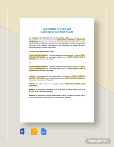 agreement of purchase and sale of business assets template