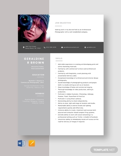 architectural photographer resume template