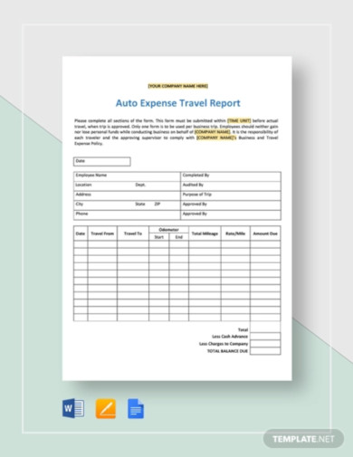 auto expense travel report template