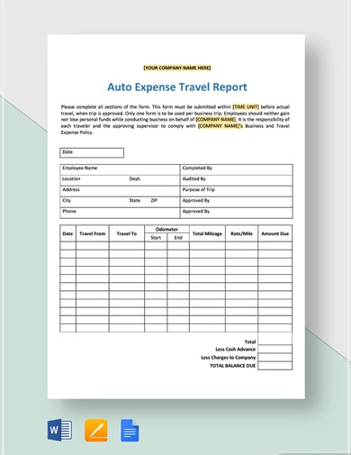 auto expense travel report t