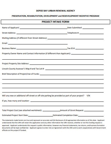 basic project intake form example 