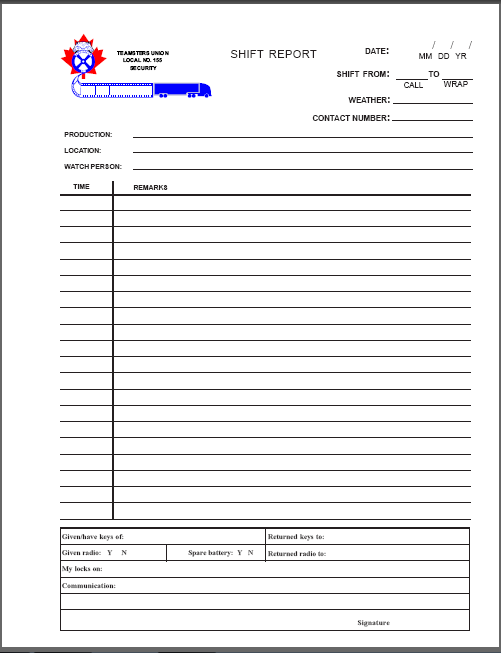 blank shift report template