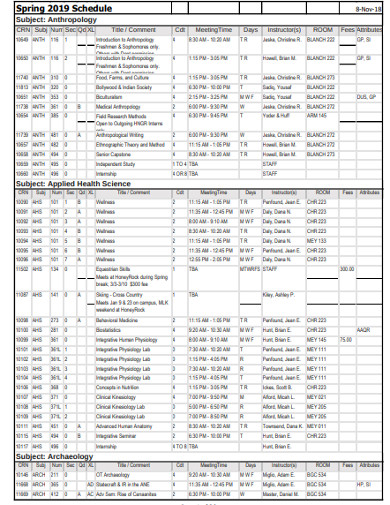 college class schedule example 