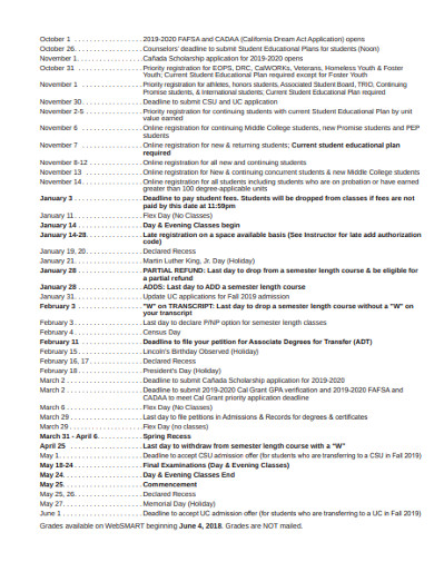 college class schedule format 