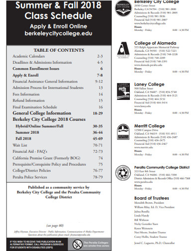 college class schedule in pdf
