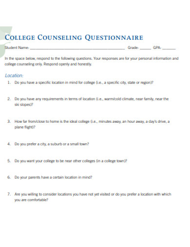 college consiling quationnaire 