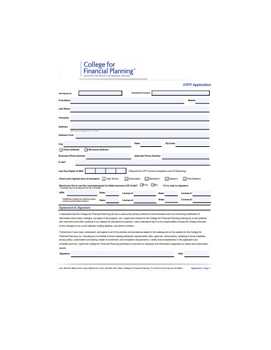 college financial planning form