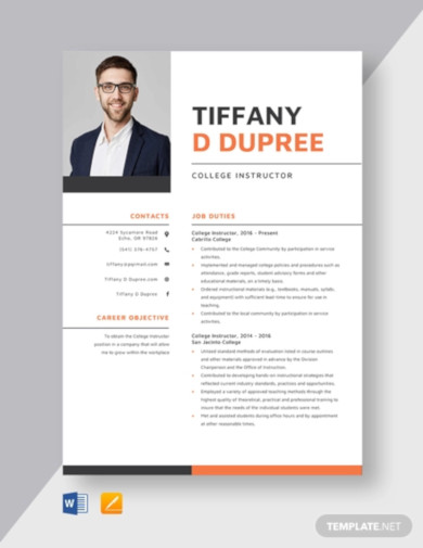 college instructor resume template