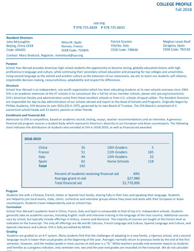 college profile in pdf example 