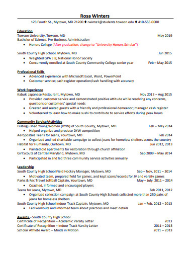 college resume example
