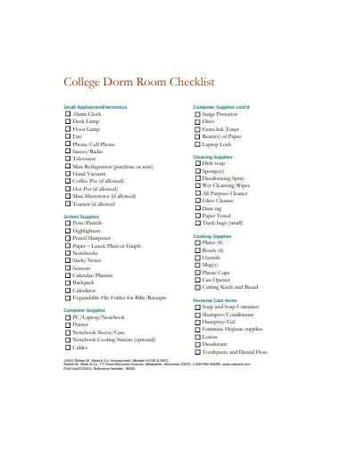 college room checklist