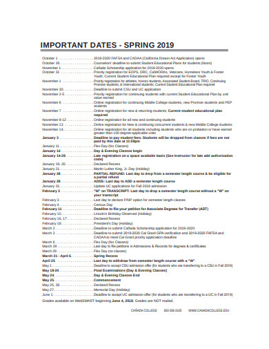college schedule for spring class