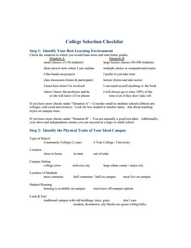 college selection checklist 