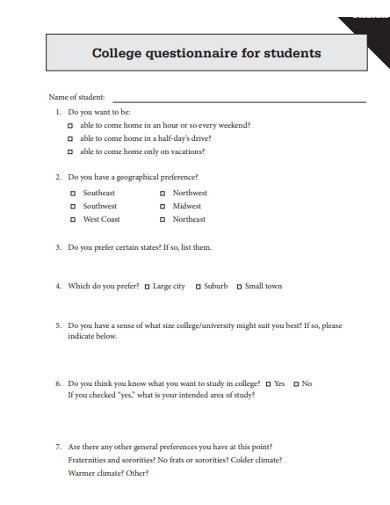 college student quationnaire example 