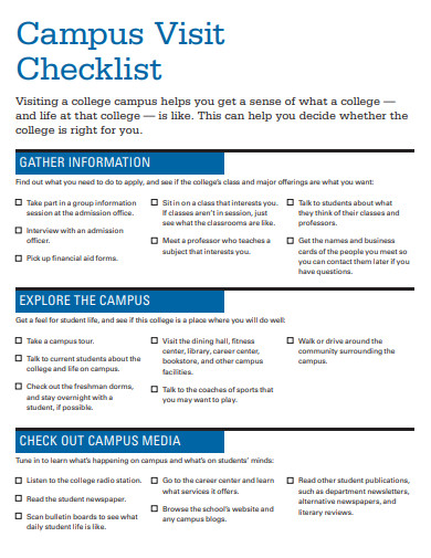 college visit checklist