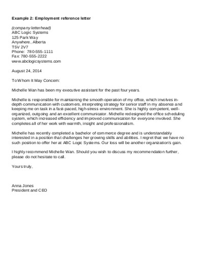 company employment reference letter 