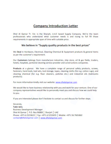 company introduction letter in pdf