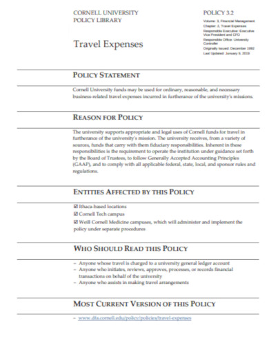 corporate travel expenses policy 