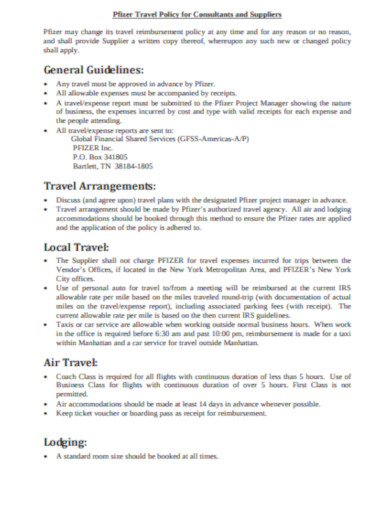 travel policy of company