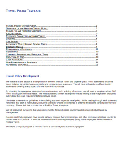 corporate travel policy template