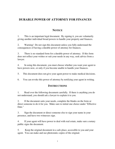 durable power of attorney agreement for finances