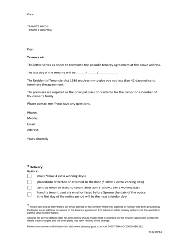 ending lease periodic rental letter to tenant