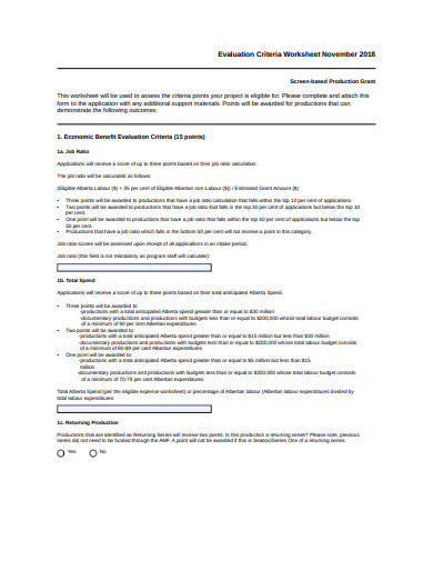 Evaluation Criteria Worksheet Example