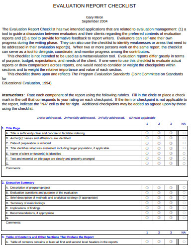 evaluation report checklist example