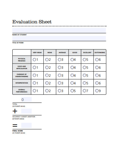 evaluation sheet example