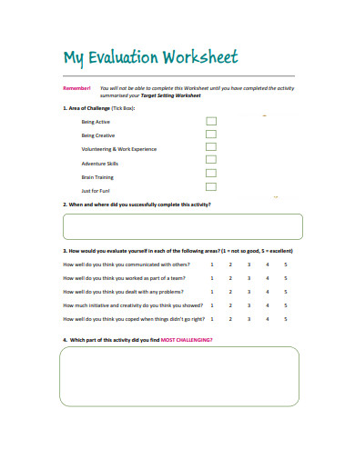 Evaluation Worksheet Template