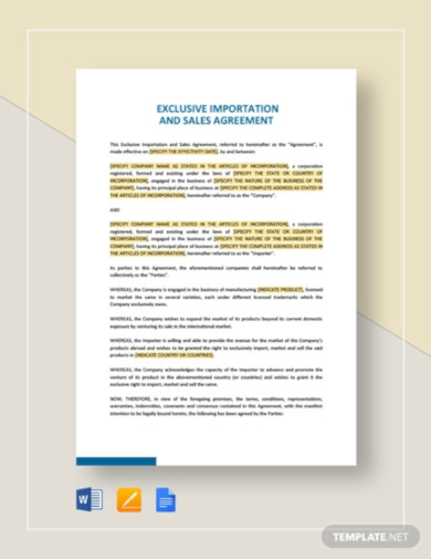 exclusive importation and sales agreement template