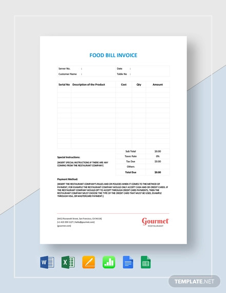 Food Bill Invoice Template