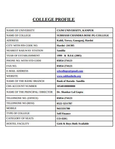 formal college profile