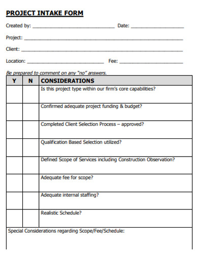 formal project intake form