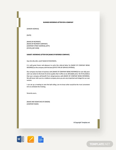 free business reference letter for a company