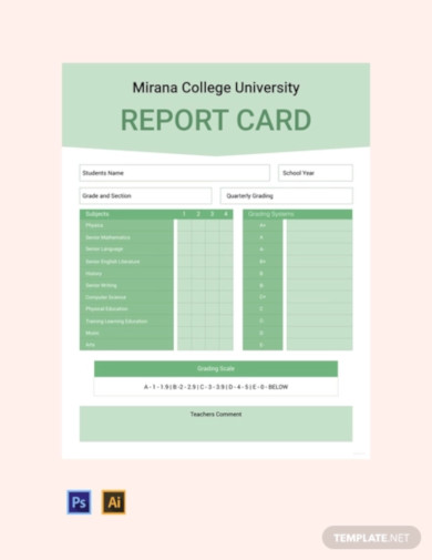 free college report card template