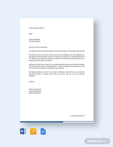 free college transfer application rejection letter