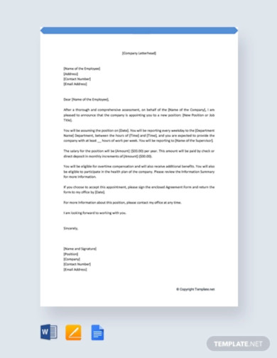 free company appointment letter for employee