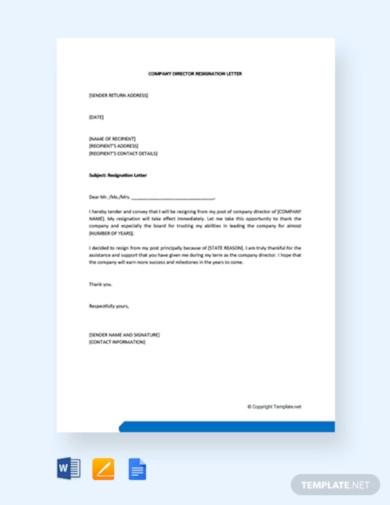 free company director resignation letter