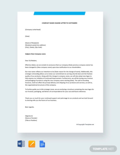 free company name change letter to customers
