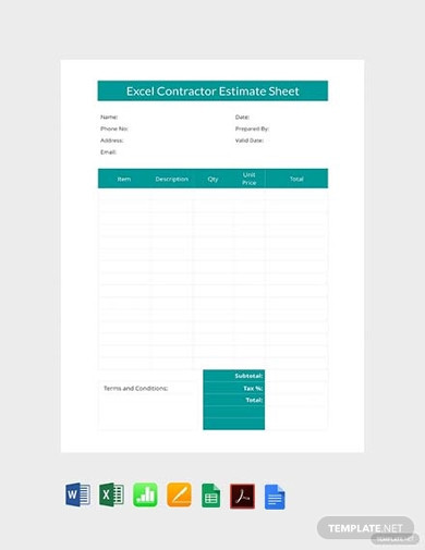 Free Excel Contractor Estimate Sheet Template